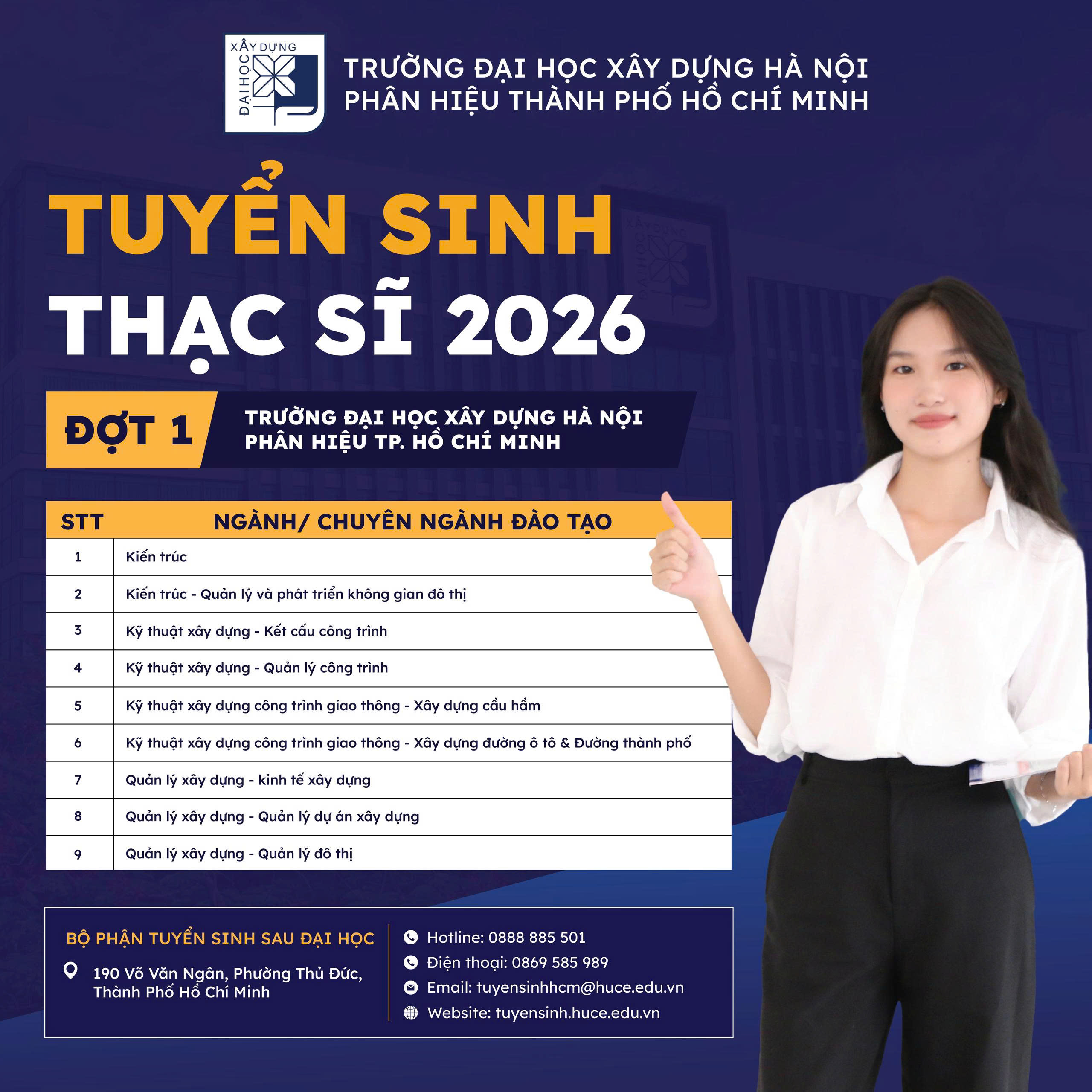 Tuyển Sinh Đào Tạo Trình Độ Thạc Sĩ - Phân Hiệu Thành Phố Hồ Chí Minh - Đợt 1 Năm 2026 (Thông báo số 2)